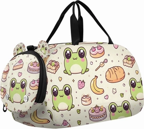 Travel Duffle Bag for Kids Boys Girls Frog Forest Animal Green Dessert Sports Bag Overnighter Duffle Sleepover Weekender with Shoes Compartment