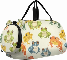 Travel Duffle Bag for Kids Boys Girls Frog Forest Animals Color Sports Bag Overnighter Duffle Sleepover Weekender with Shoes Compartment