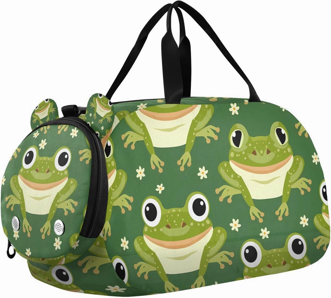 Travel Duffle Bag for Kids Boys Girls Frog Green Animal Sports Bag Overnighter Duffle Sleepover Weekender with Shoes Compartment