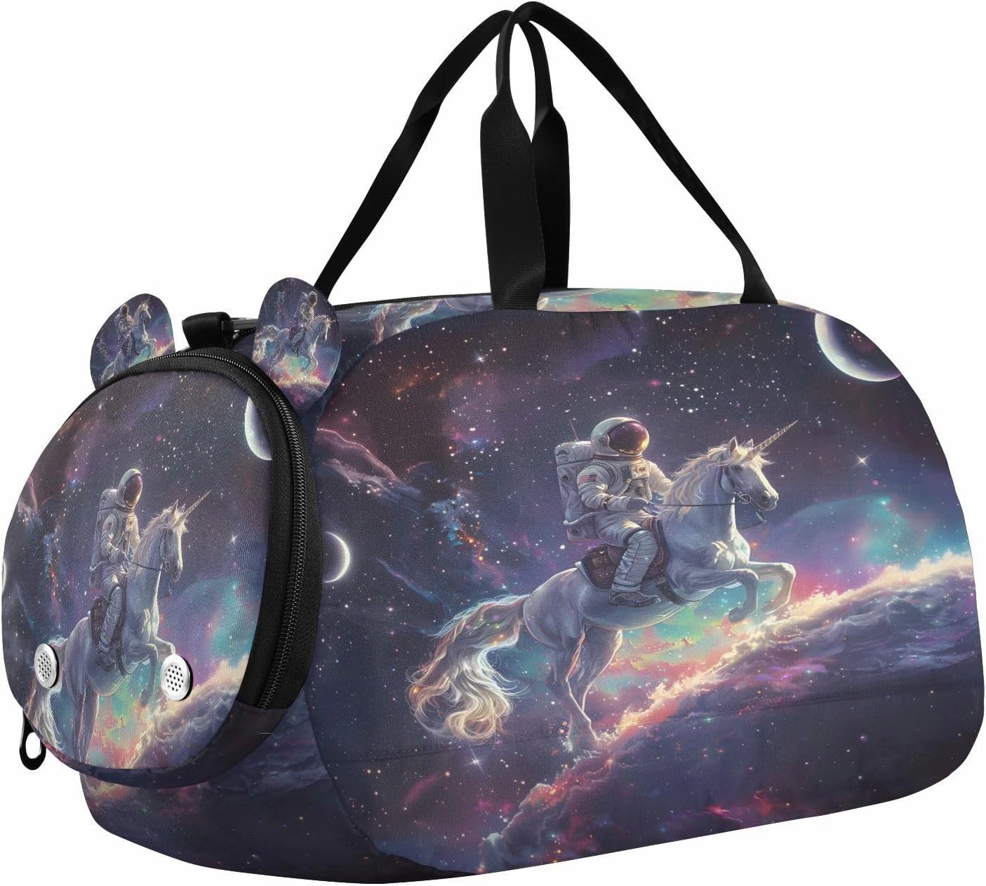 Travel Duffle Bag for Kids Boys Girls Funny Unicorn Astronaut Galaxy Sports Bag Overnighter Duffle Sleepover Weekender with Shoes Compartment