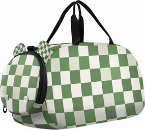 Travel Duffle Bag for Kids Boys Girls Green White Checkered Buffalo Plaid Sports Bag Overnighter Duffle Sleepover Weekender with Shoes Compartment