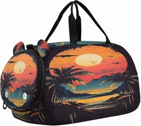 Travel Duffle Bag for Kids Boys Girls Hawaiian Tropical Palm Trees Sports Bag Overnighter Duffle Sleepover Weekender with Shoes Compartment