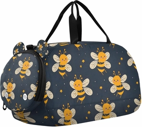 Travel Duffle Bag for Kids Boys Girls Honey Bee Black Sports Bag Overnighter Duffle Sleepover Weekender with Shoes Compartment