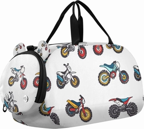 Travel Duffle Bag for Kids Boys Girls Motorbike Car Pattern Sports Bag Overnighter Duffle Sleepover Weekender with Shoes Compartment