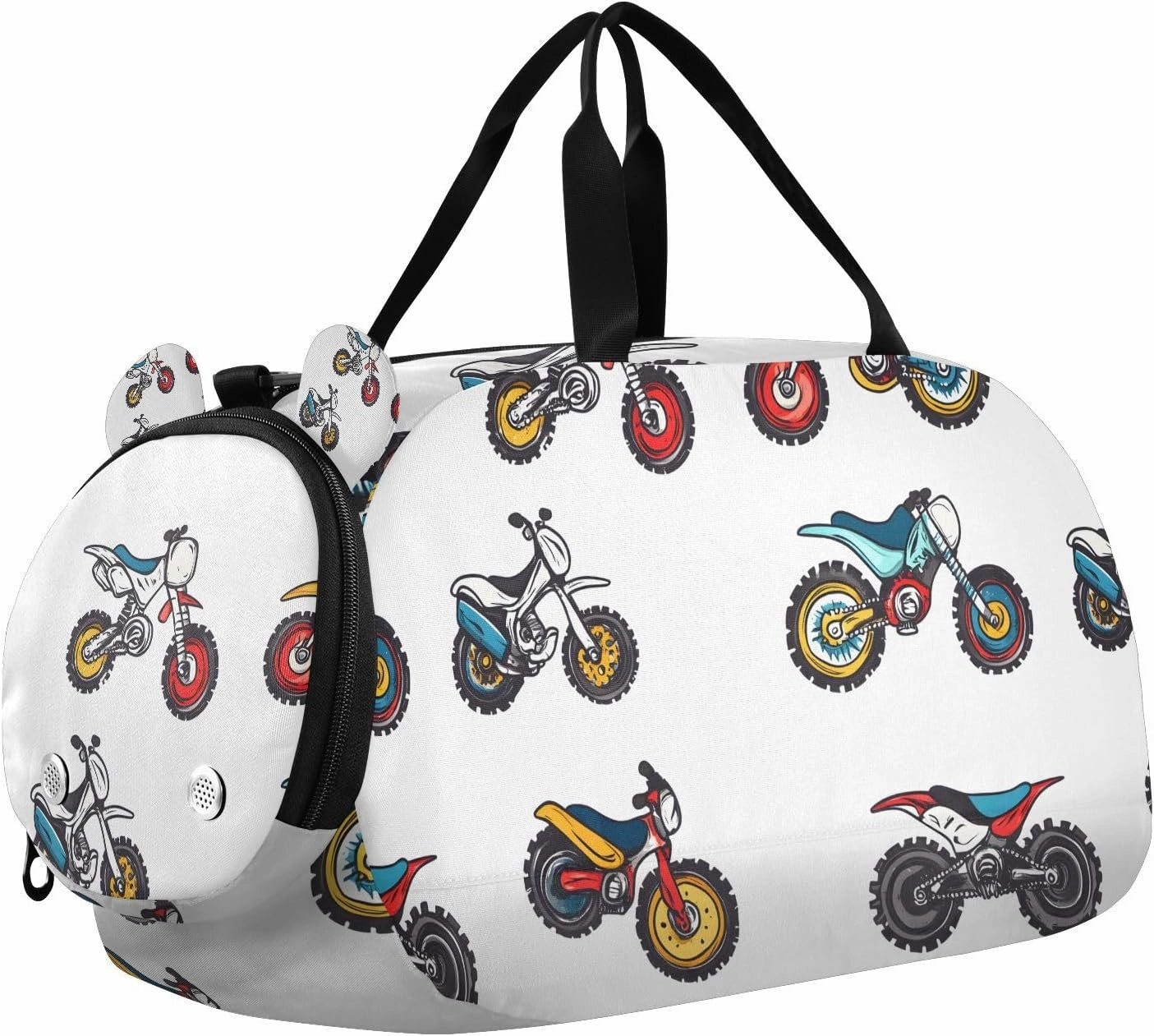 Travel Duffle Bag for Kids Boys Girls Motorbike Car Pattern Sports Bag Overnighter Duffle Sleepover Weekender with Shoes Compartment