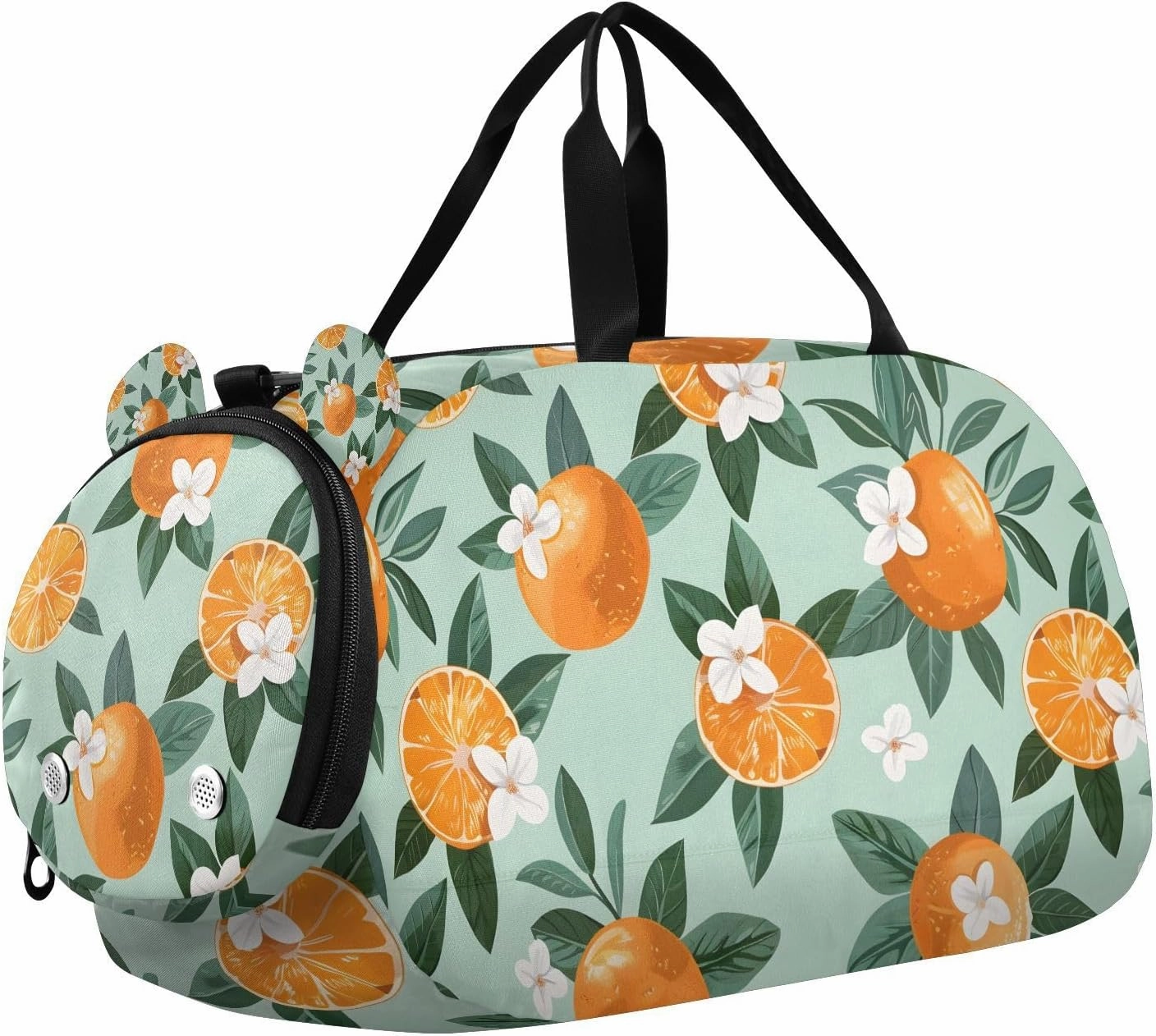 Travel Duffle Bag for Kids Boys Girls Orange Fruit White Flower Sports Bag Overnighter Duffle Sleepover Weekender with Shoes Compartment