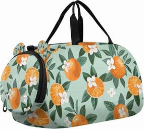 Travel Duffle Bag for Kids Boys Girls Orange Fruit White Flower Sports Bag Overnighter Duffle Sleepover Weekender with Shoes Compartment
