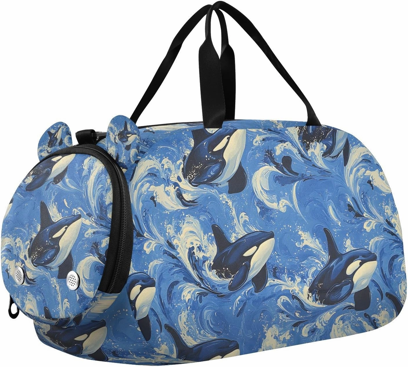 Travel Duffle Bag for Kids Boys Girls Orca Wave Blue Whale Sports Bag Overnighter Duffle Sleepover Weekender with Shoes Compartment