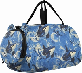 Travel Duffle Bag for Kids Boys Girls Orca Wave Blue Whale Sports Bag Overnighter Duffle Sleepover Weekender with Shoes Compartment