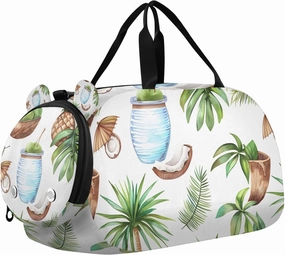 Travel Duffle Bag for Kids Boys Girls Palm Leaves Tropical Coconut Sports Bag Overnighter Duffle Sleepover Weekender with Shoes Compartment