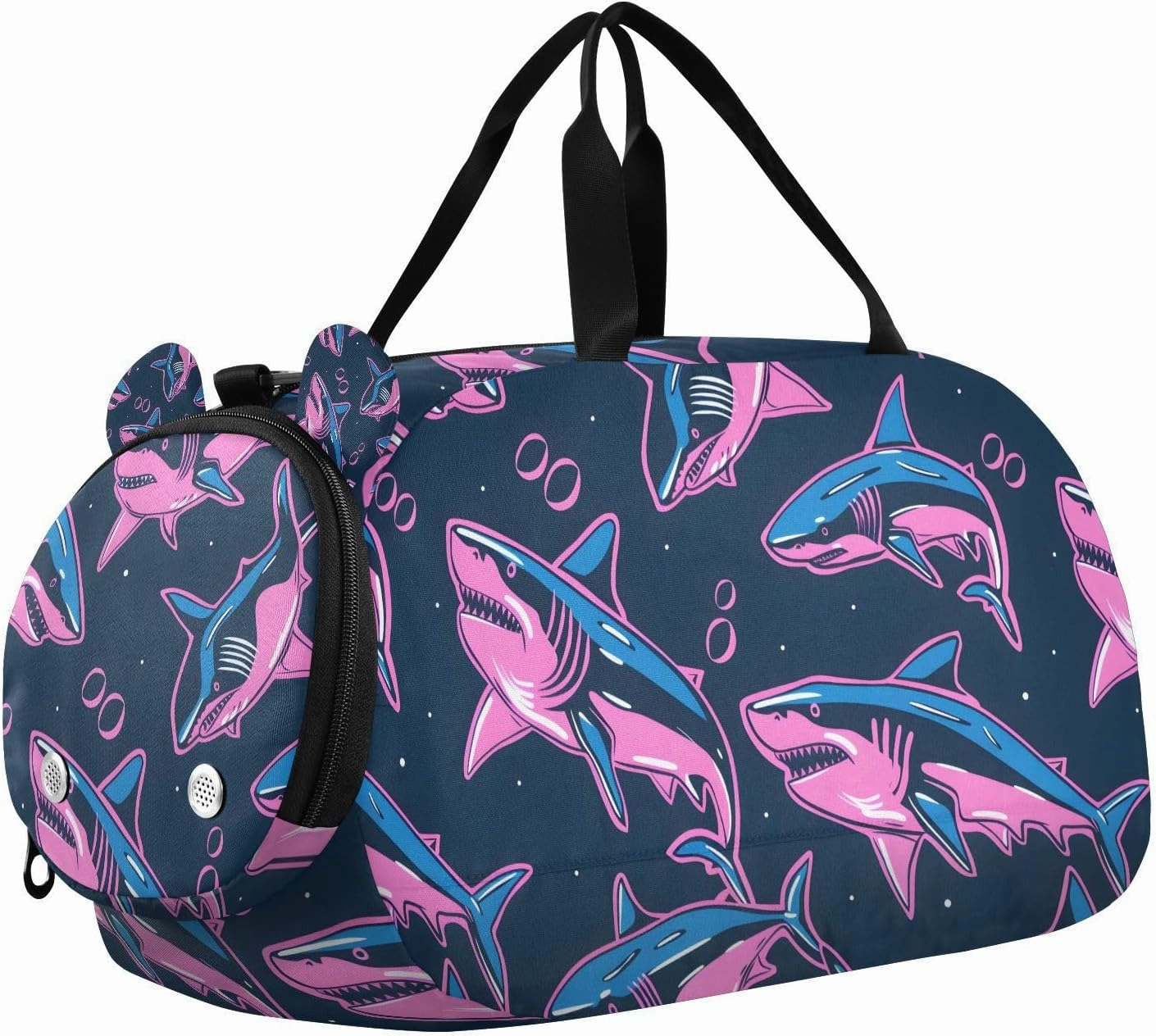 Travel Duffle Bag for Kids Boys Girls Pink Shark Blue Ocean Sports Bag Overnighter Duffle Sleepover Weekender with Shoes Compartment