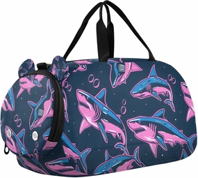 Travel Duffle Bag for Kids Boys Girls Pink Shark Blue Ocean Sports Bag Overnighter Duffle Sleepover Weekender with Shoes Compartment