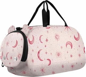 Travel Duffle Bag for Kids Boys Girls Pink Star Moon Sports Bag Overnighter Duffle Sleepover Weekender with Shoes Compartment