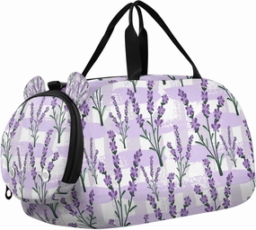 Travel Duffle Bag for Kids Boys Girls Purple Lavender Flower White Sports Bag Overnighter Duffle Sleepover Weekender with Shoes Compartment