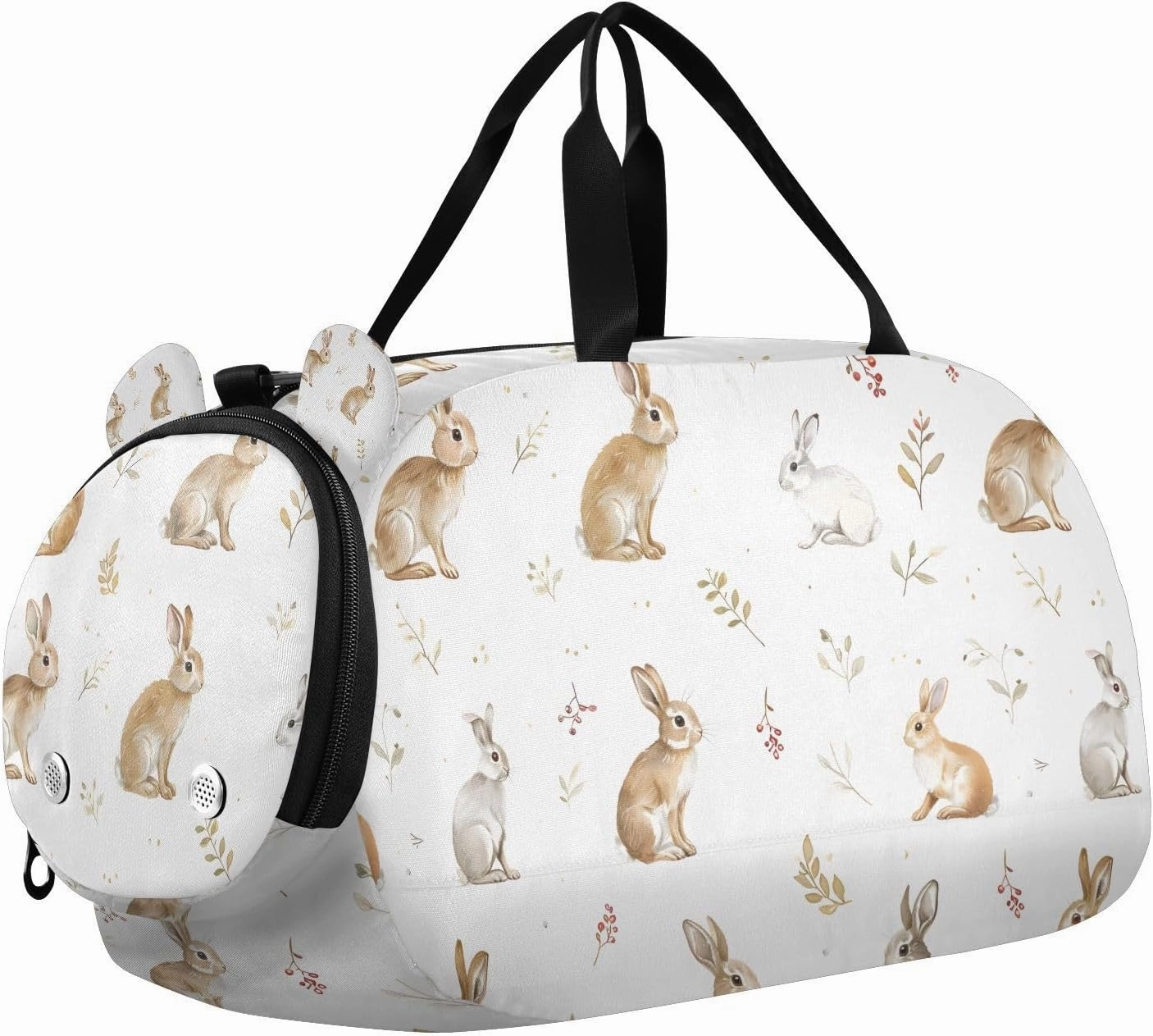 Travel Duffle Bag for Kids Boys Girls Rabbit Forest Animal Leaf Sports Bag Overnighter Duffle Sleepover Weekender with Shoes Compartment