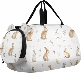Travel Duffle Bag for Kids Boys Girls Rabbit Forest Animal Leaf Sports Bag Overnighter Duffle Sleepover Weekender with Shoes Compartment