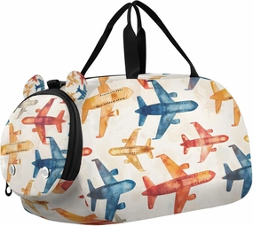 Travel Duffle Bag for Kids Boys Girls Rainbow Airplane Childish Doodle Sports Bag Overnighter Duffle Sleepover Weekender with Shoes Compartment