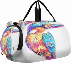 Travel Duffle Bag for Kids Boys Girls Rainbow Hummingbird Sports Bag Overnighter Duffle Sleepover Weekender with Shoes Compartment