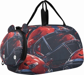 Travel Duffle Bag for Kids Boys Girls Red Helmet Tile Pattern Sports Bag Overnighter Duffle Sleepover Weekender with Shoes Compartment