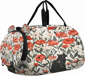 Travel Duffle Bag for Kids Boys Girls Red Roses Cat Paisley Flower Sports Bag Overnighter Duffle Sleepover Weekender with Shoes Compartment