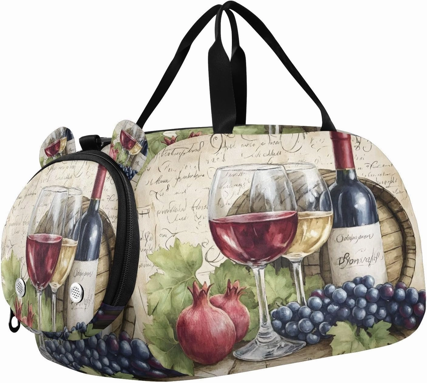Travel Duffle Bag for Kids Boys Girls Red Wine Glasses with Grape B Sports Bag Overnighter Duffle Sleepover Weekender with Shoes Compartment