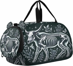 Travel Duffle Bag for Kids Boys Girls Skeleton Magical Herbs Gothic Sports Bag Overnighter Duffle Sleepover Weekender with Shoes Compartment