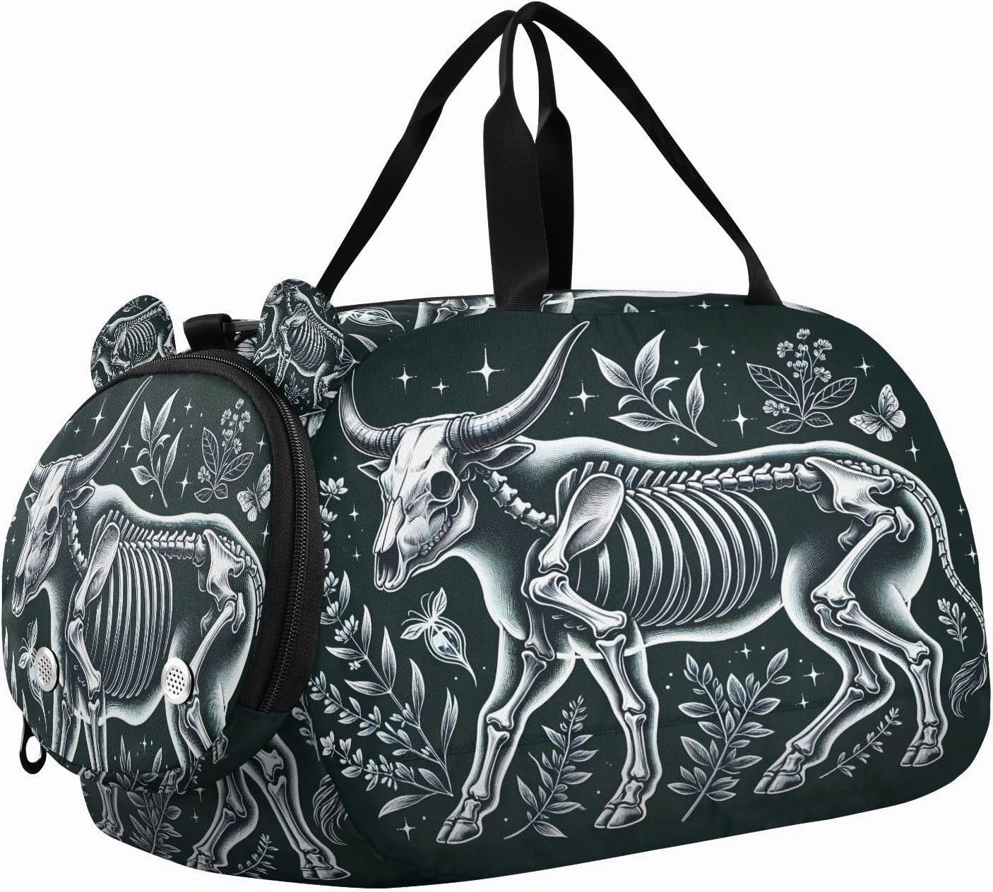 Travel Duffle Bag for Kids Boys Girls Skeleton Magical Herbs Gothic Sports Bag Overnighter Duffle Sleepover Weekender with Shoes Compartment