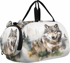 Travel Duffle Bag for Kids Boys Girls Wolf Head Wolves Froest Sports Bag Overnighter Duffle Sleepover Weekender with Shoes Compartment
