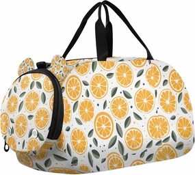 Travel Duffle Bag for Kids Boys Girls Yellow Lemon Sports Bag Overnighter Duffle Sleepover Weekender with Shoes Compartment
