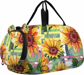 Travel Duffle Bag for Kids Boys Girls Yellow Sunflower Floral Sports Bag Overnighter Duffle Sleepover Weekender with Shoes Compartment