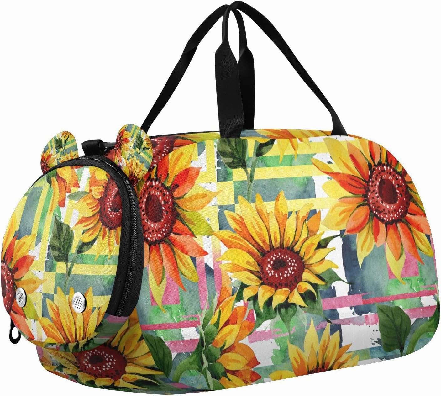 Travel Duffle Bag for Kids Boys Girls Yellow Sunflower Floral Sports Bag Overnighter Duffle Sleepover Weekender with Shoes Compartment