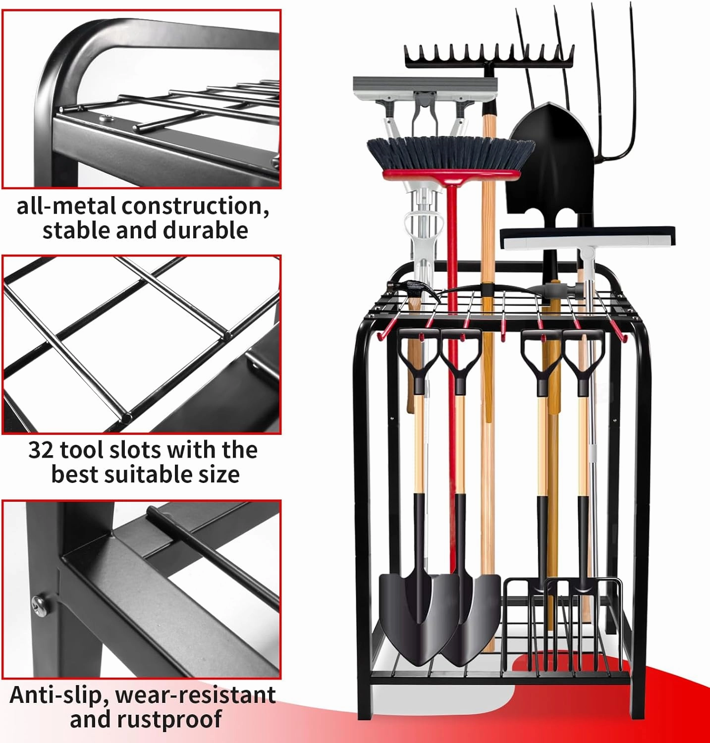 Trieez Heavy Duty Garden Tool Organizer - Sturdy Yard Tool Rack for Shed and Garage Organization, Tool Holder Rack