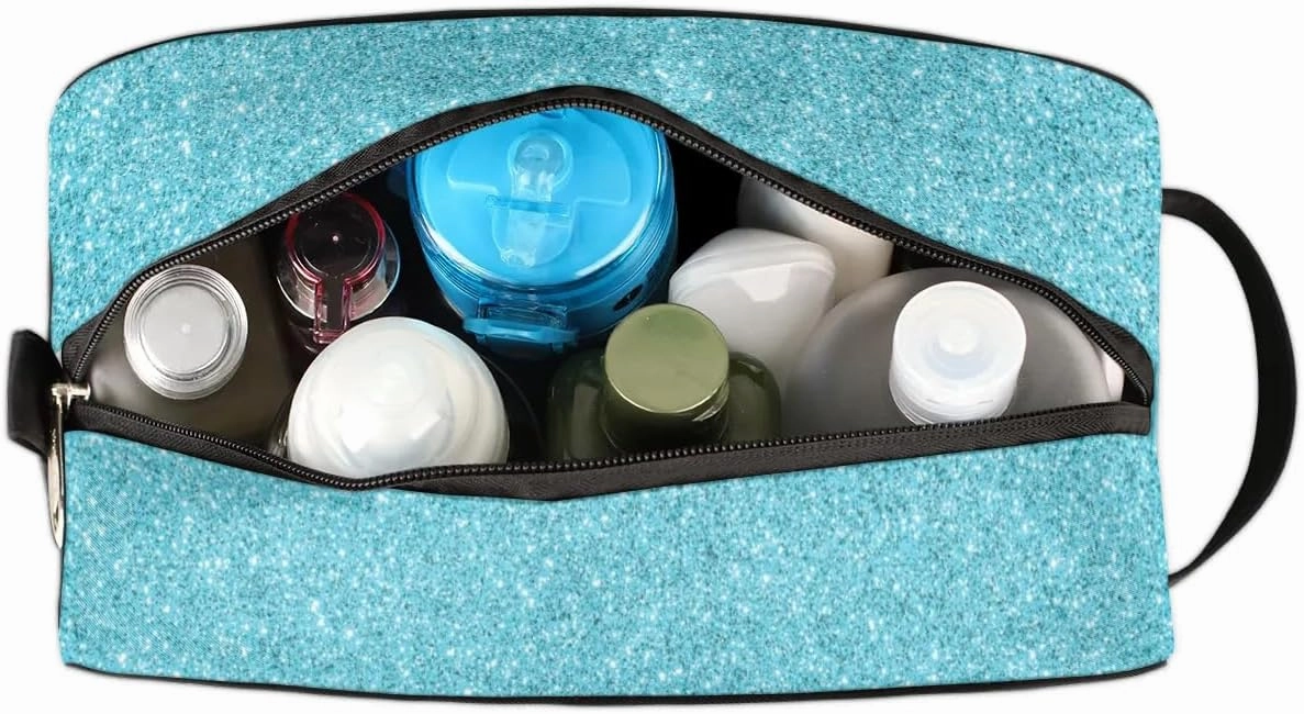TropicalLife Custom Cheer Cosmetic Bag for Cheerleader, Personalized Cheerleading Makeup Case Portable Travel Bag Toiletry Zipper Pouch for Teammates Gifts, Glitter Azure