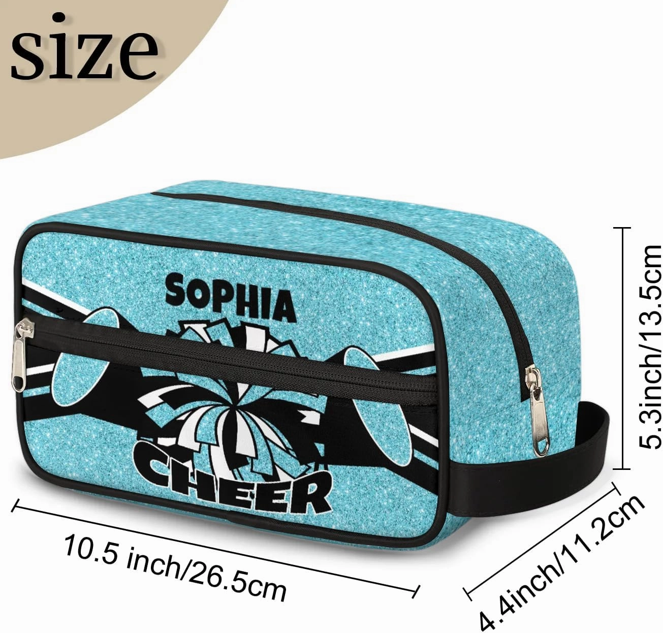 TropicalLife Custom Cheer Cosmetic Bag for Cheerleader, Personalized Cheerleading Makeup Case Portable Travel Bag Toiletry Zipper Pouch for Teammates Gifts, Glitter Azure