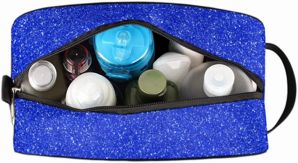 TropicalLife Custom Cheer Cosmetic Bag for Cheerleader, Personalized Cheerleading Makeup Case Portable Travel Bag Toiletry Zipper Pouch for Teammates Gifts, Glitter Blue