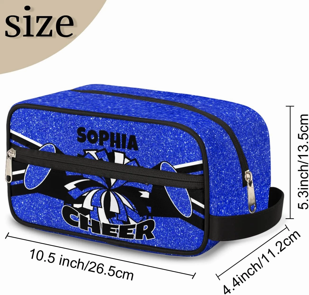 TropicalLife Custom Cheer Cosmetic Bag for Cheerleader, Personalized Cheerleading Makeup Case Portable Travel Bag Toiletry Zipper Pouch for Teammates Gifts, Glitter Blue