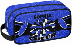 TropicalLife Custom Cheer Cosmetic Bag for Cheerleader, Personalized Cheerleading Makeup Case Portable Travel Bag Toiletry Zipper Pouch for Teammates Gifts, Glitter Blue