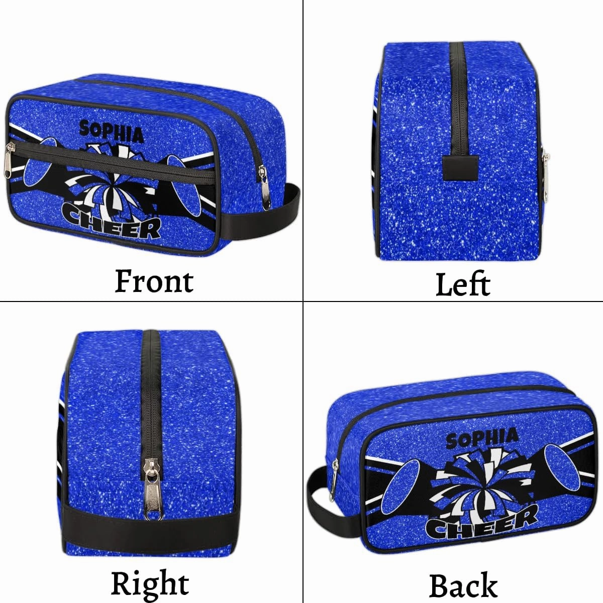 TropicalLife Custom Cheer Cosmetic Bag for Cheerleader, Personalized Cheerleading Makeup Case Portable Travel Bag Toiletry Zipper Pouch for Teammates Gifts, Glitter Blue