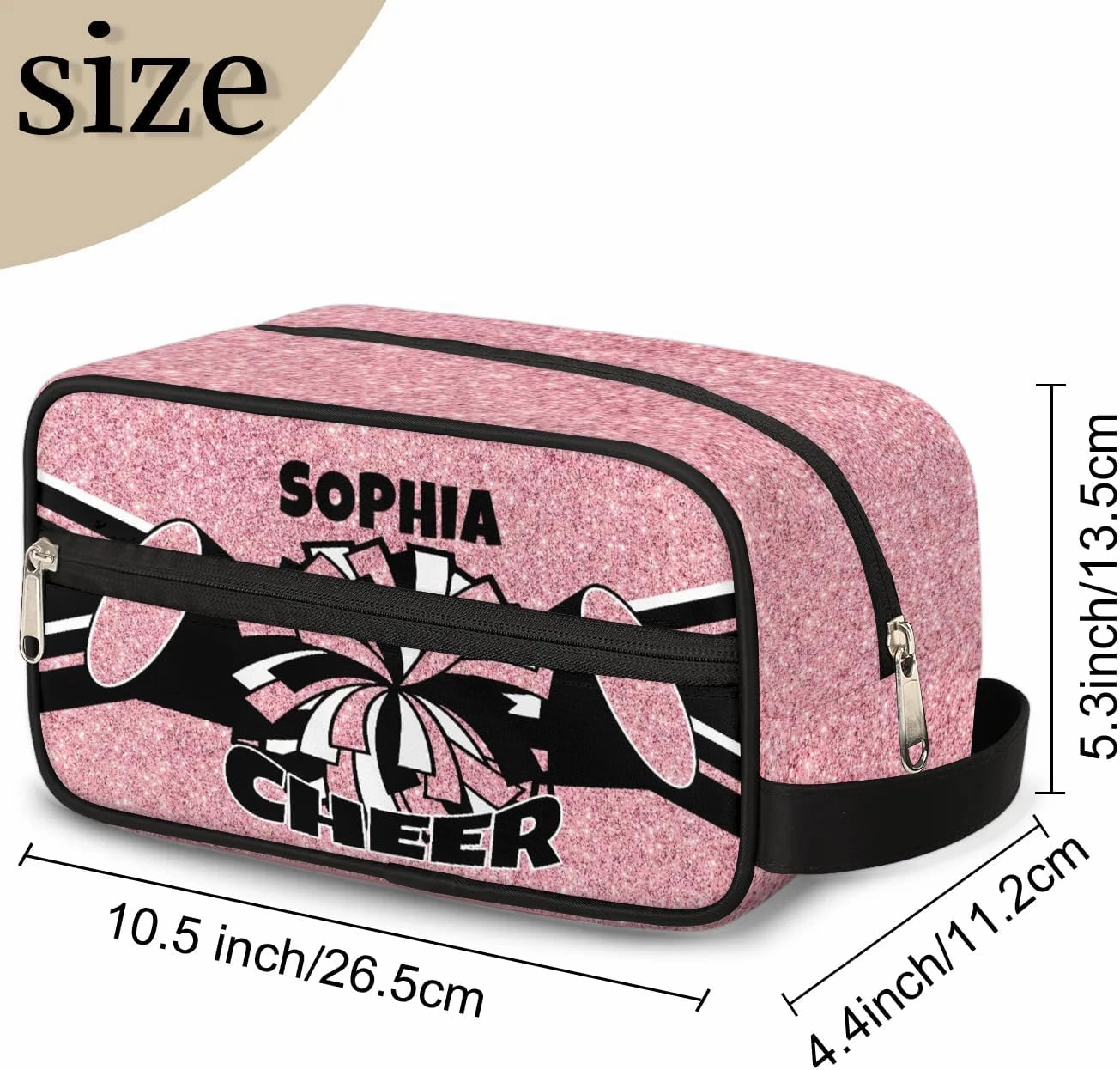 TropicalLife Custom Cheer Cosmetic Bag for Cheerleader, Personalized Cheerleading Makeup Case Portable Travel Bag Toiletry Zipper Pouch for Teammates Gifts, Glitter Coral Pink