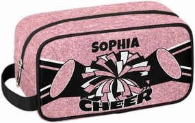 TropicalLife Custom Cheer Cosmetic Bag for Cheerleader, Personalized Cheerleading Makeup Case Portable Travel Bag Toiletry Zipper Pouch for Teammates Gifts, Glitter Coral Pink