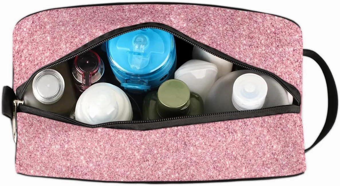 TropicalLife Custom Cheer Cosmetic Bag for Cheerleader, Personalized Cheerleading Makeup Case Portable Travel Bag Toiletry Zipper Pouch for Teammates Gifts, Glitter Coral Pink