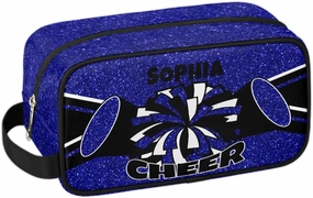 TropicalLife Custom Cheer Cosmetic Bag for Cheerleader, Personalized Cheerleading Makeup Case Portable Travel Bag Toiletry Zipper Pouch for Teammates Gifts, Glitter Dark Blue