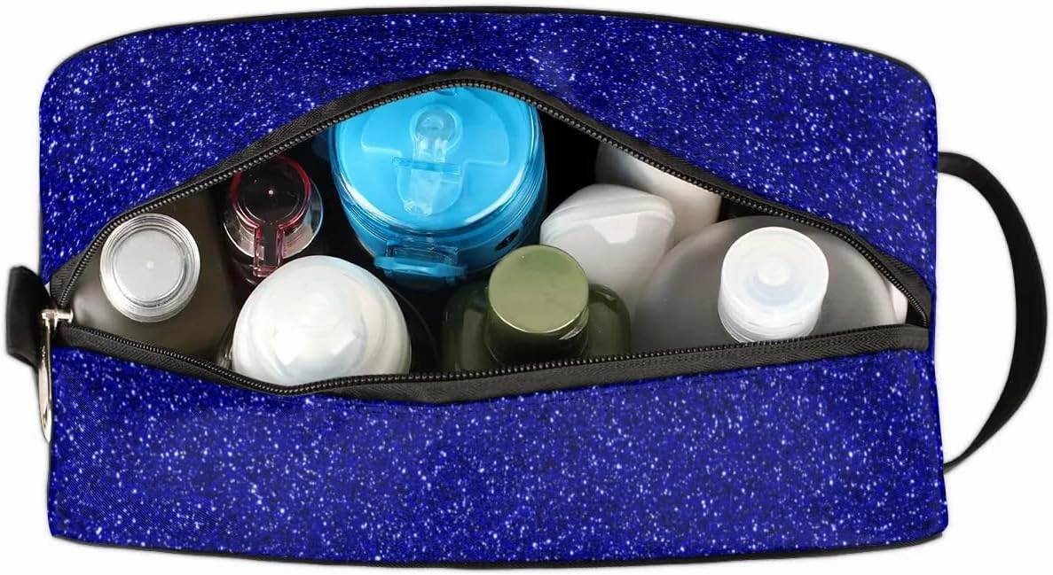 TropicalLife Custom Cheer Cosmetic Bag for Cheerleader, Personalized Cheerleading Makeup Case Portable Travel Bag Toiletry Zipper Pouch for Teammates Gifts, Glitter Dark Blue