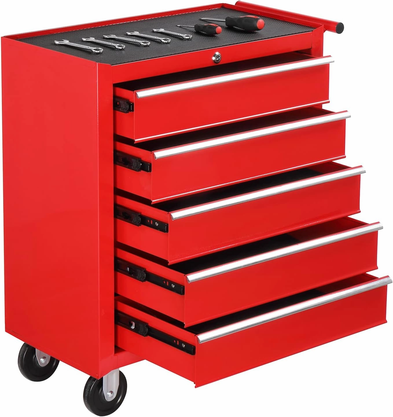 TUFFIOM 5-Drawer Rolling Tool Chest w/Drawers & Lock, Tool Storage Cabinet with Lockable Wheels, Top Cushion & Drawer Liners, Tool Organizer Box for Garage, Warehouse & Repair Sho