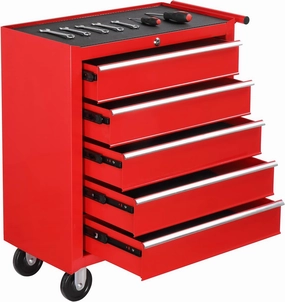 TUFFIOM 5-Drawer Rolling Tool Chest w/Drawers & Lock, Tool Storage Cabinet with Lockable Wheels, Top Cushion & Drawer Liners, Tool Organizer Box for Garage, Warehouse & Repair Sho