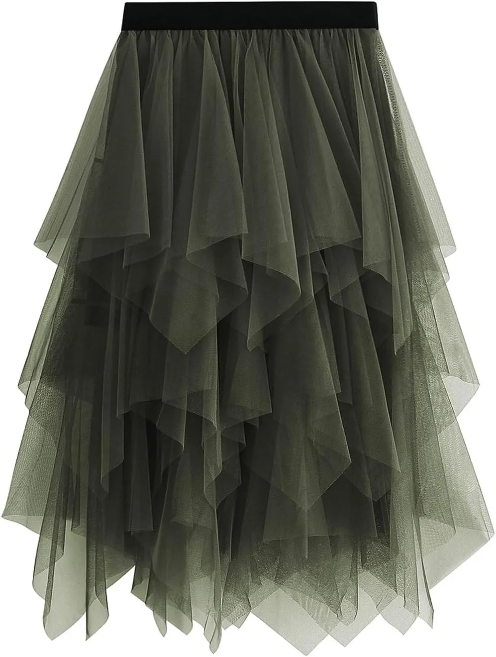 Tulle Skirts for Women Midi Long Fairy Skirt Tutu A-Line Mesh Layered High Elastic Waist Halloween Skirts