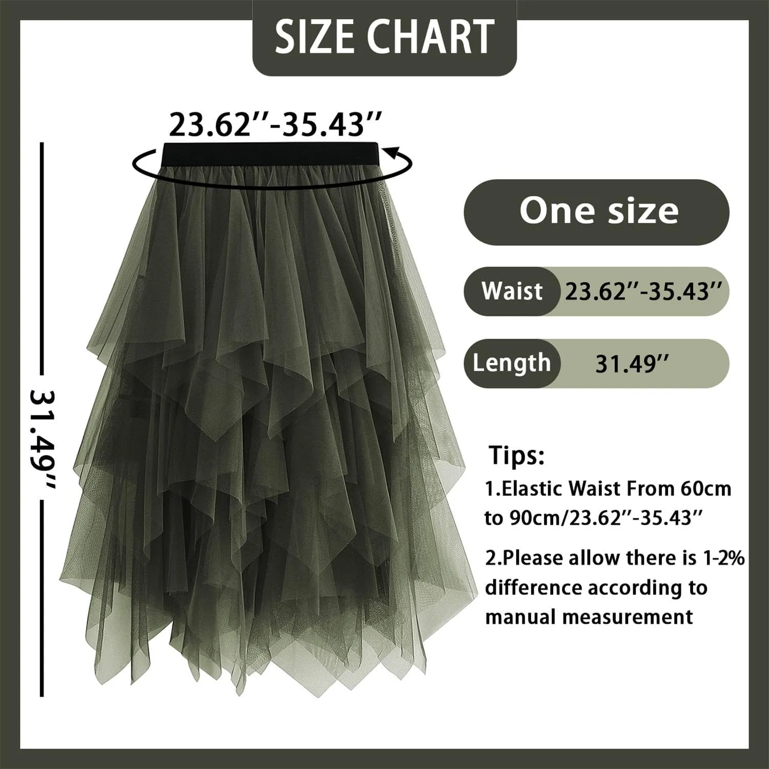 Tulle Skirts for Women Midi Long Fairy Skirt Tutu A-Line Mesh Layered High Elastic Waist Halloween Skirts