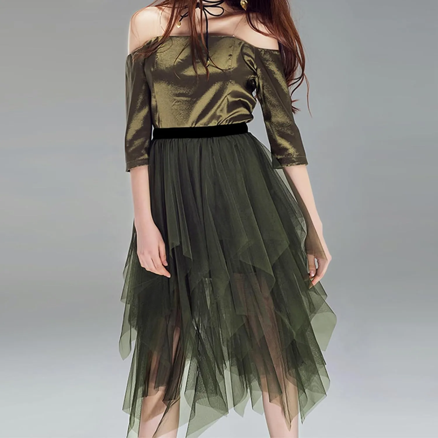 Tulle Skirts for Women Midi Long Fairy Skirt Tutu A-Line Mesh Layered High Elastic Waist Halloween Skirts