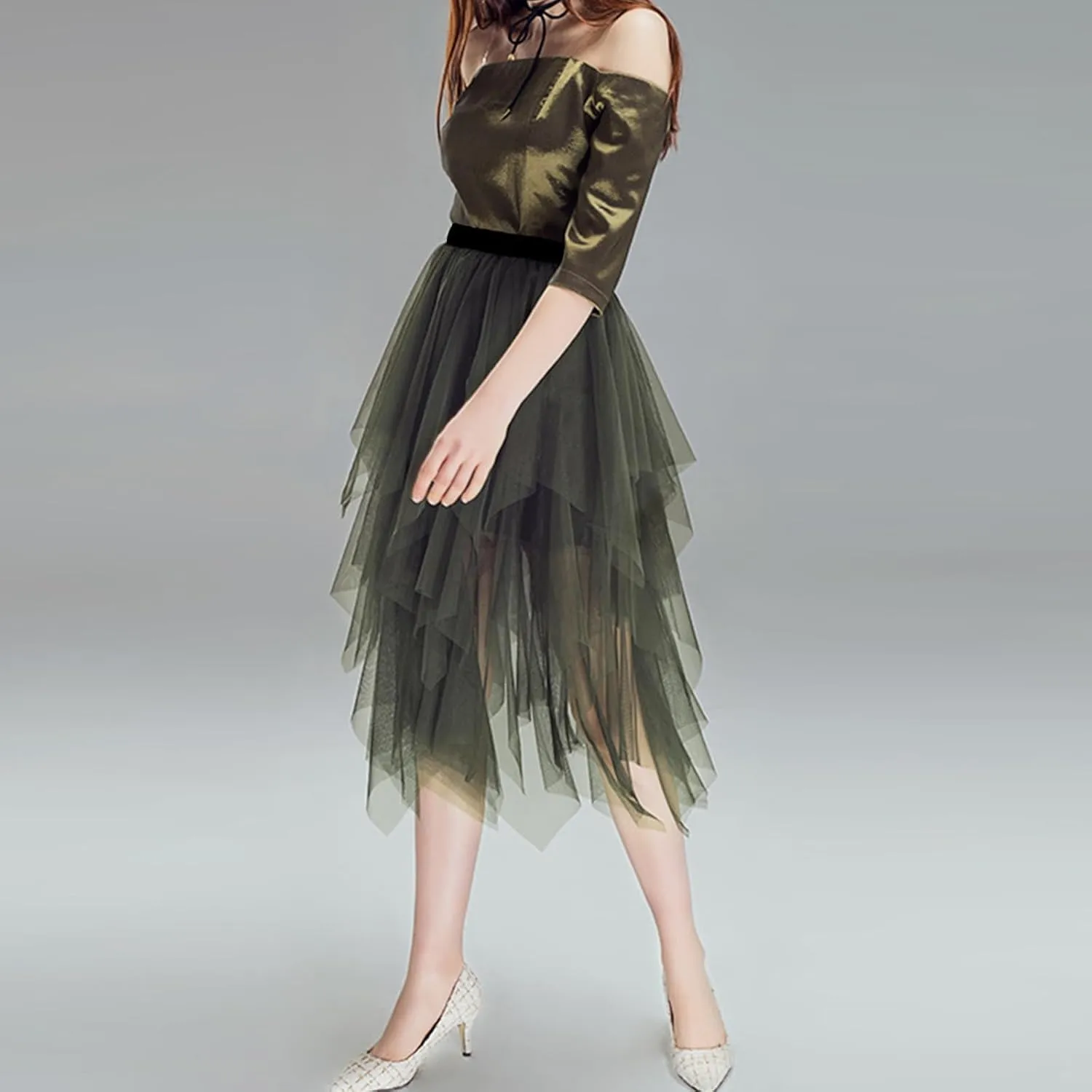 Tulle Skirts for Women Midi Long Fairy Skirt Tutu A-Line Mesh Layered High Elastic Waist Halloween Skirts