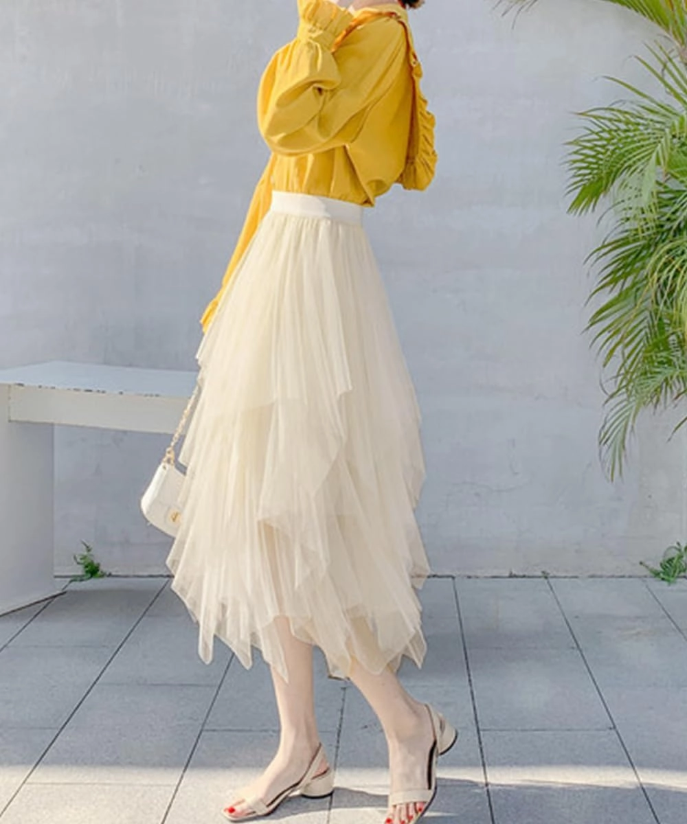Tulle Skirts for Women Midi Long Fairy Skirt Tutu A-Line Mesh Layered High Elastic Waist Halloween Skirts